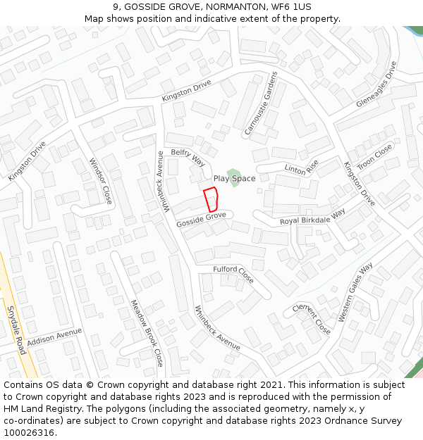 9, GOSSIDE GROVE, NORMANTON, WF6 1US: Location map and indicative extent of plot