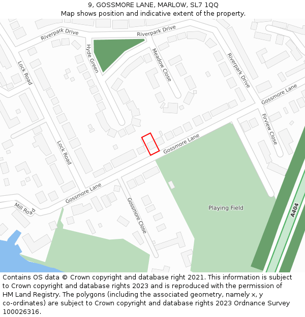 9, GOSSMORE LANE, MARLOW, SL7 1QQ: Location map and indicative extent of plot