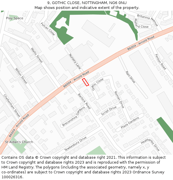 9, GOTHIC CLOSE, NOTTINGHAM, NG6 0NU: Location map and indicative extent of plot