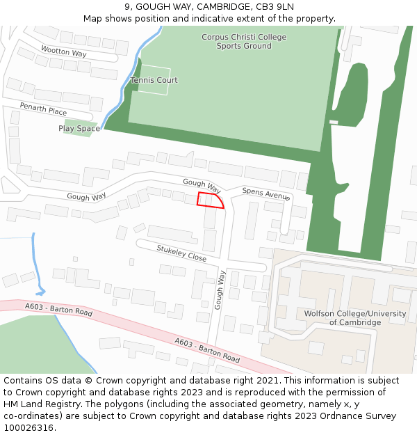 9, GOUGH WAY, CAMBRIDGE, CB3 9LN: Location map and indicative extent of plot