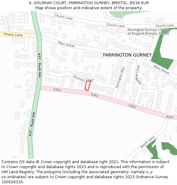 9, GOURNAY COURT, FARRINGTON GURNEY, BRISTOL, BS39 6UR: Location map and indicative extent of plot