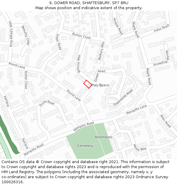 9, GOWER ROAD, SHAFTESBURY, SP7 8RU: Location map and indicative extent of plot