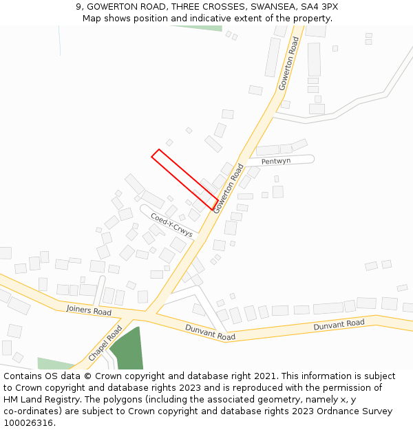 9, GOWERTON ROAD, THREE CROSSES, SWANSEA, SA4 3PX: Location map and indicative extent of plot