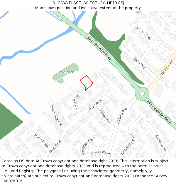 9, GOYA PLACE, AYLESBURY, HP19 8SJ: Location map and indicative extent of plot