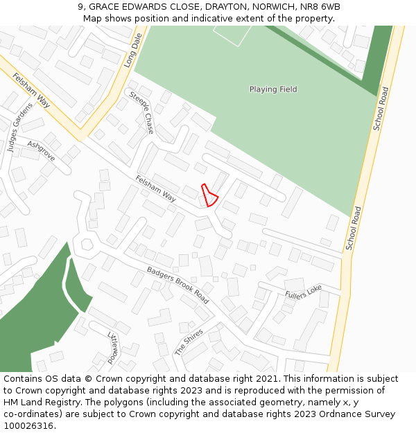 9, GRACE EDWARDS CLOSE, DRAYTON, NORWICH, NR8 6WB: Location map and indicative extent of plot