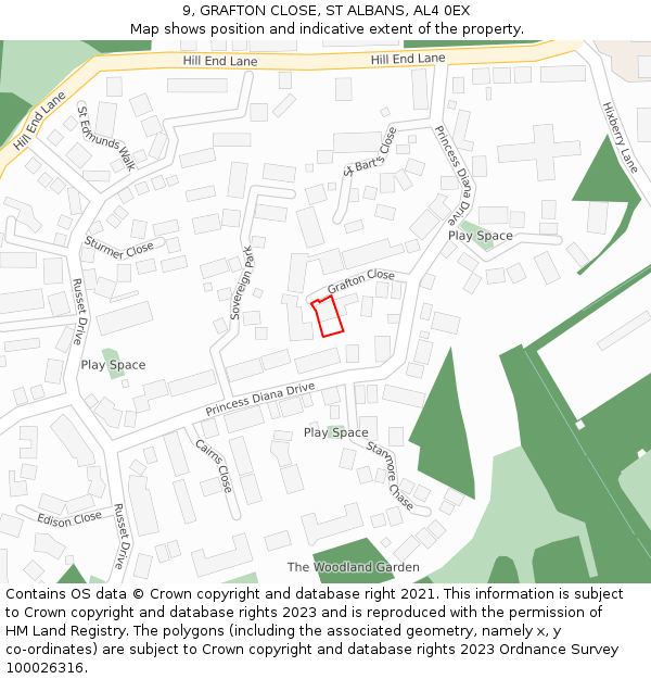 9, GRAFTON CLOSE, ST ALBANS, AL4 0EX: Location map and indicative extent of plot