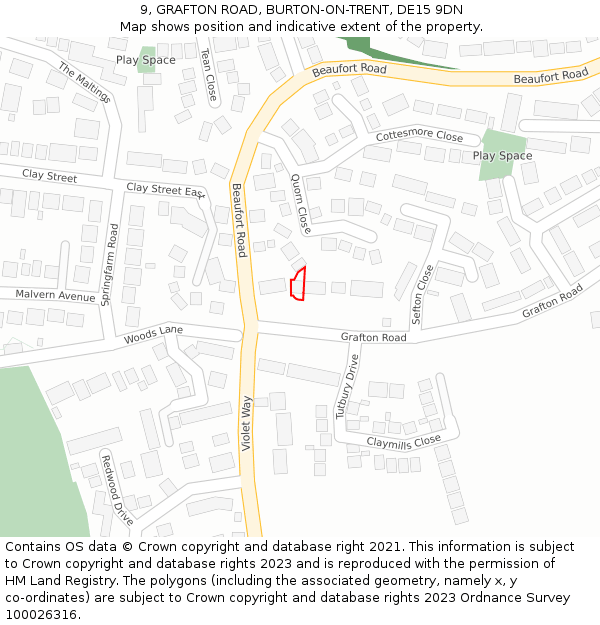 9, GRAFTON ROAD, BURTON-ON-TRENT, DE15 9DN: Location map and indicative extent of plot