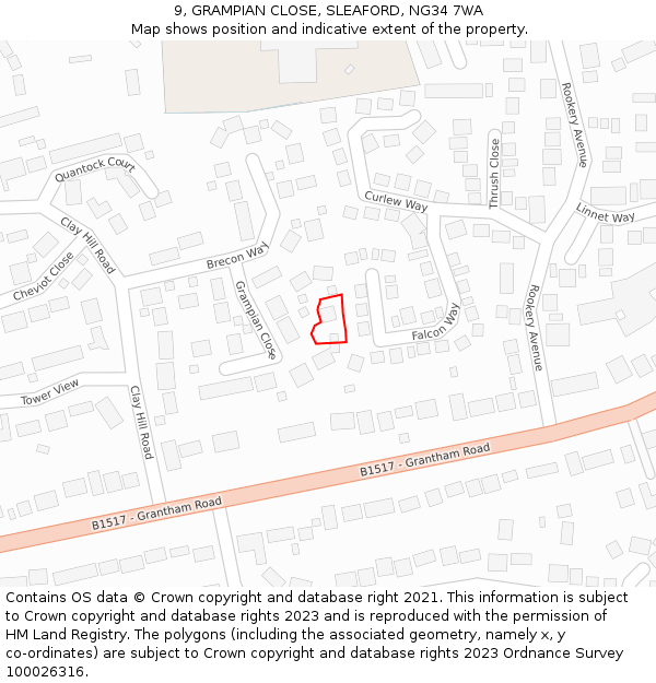 9, GRAMPIAN CLOSE, SLEAFORD, NG34 7WA: Location map and indicative extent of plot