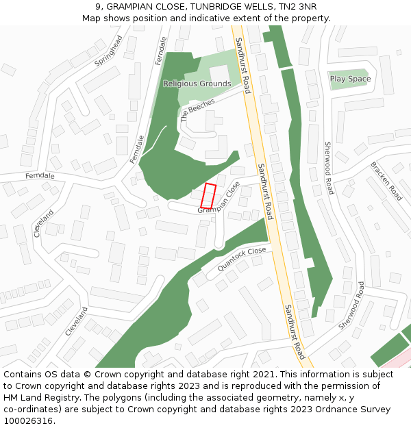 9, GRAMPIAN CLOSE, TUNBRIDGE WELLS, TN2 3NR: Location map and indicative extent of plot