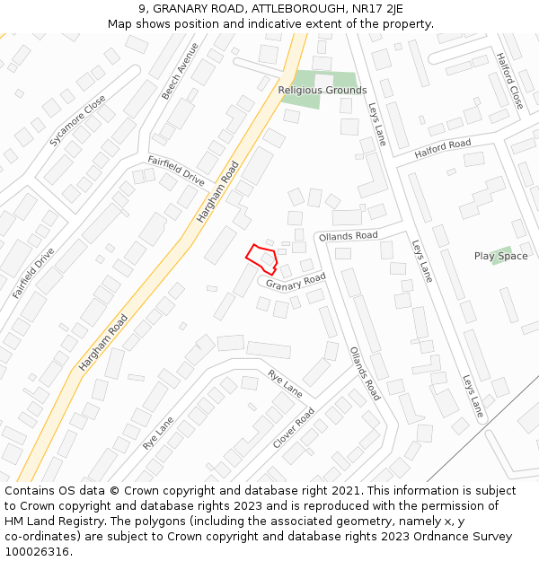 9, GRANARY ROAD, ATTLEBOROUGH, NR17 2JE: Location map and indicative extent of plot