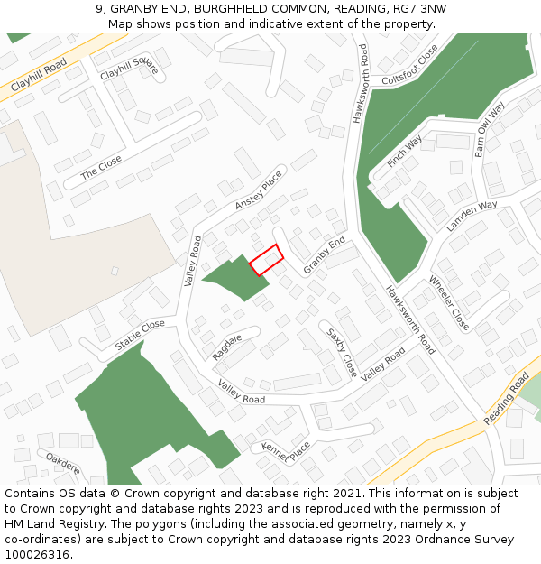 9, GRANBY END, BURGHFIELD COMMON, READING, RG7 3NW: Location map and indicative extent of plot