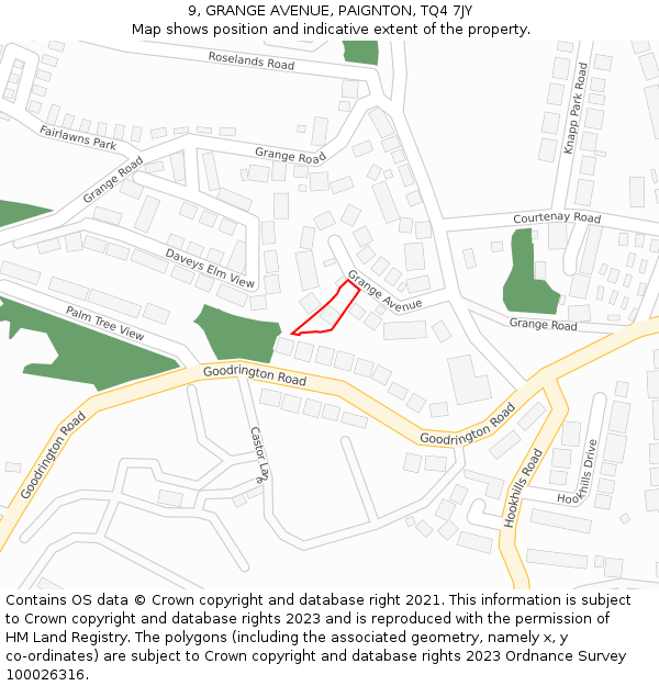 9, GRANGE AVENUE, PAIGNTON, TQ4 7JY: Location map and indicative extent of plot