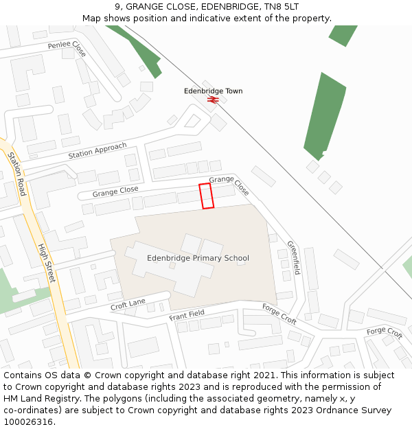 9, GRANGE CLOSE, EDENBRIDGE, TN8 5LT: Location map and indicative extent of plot