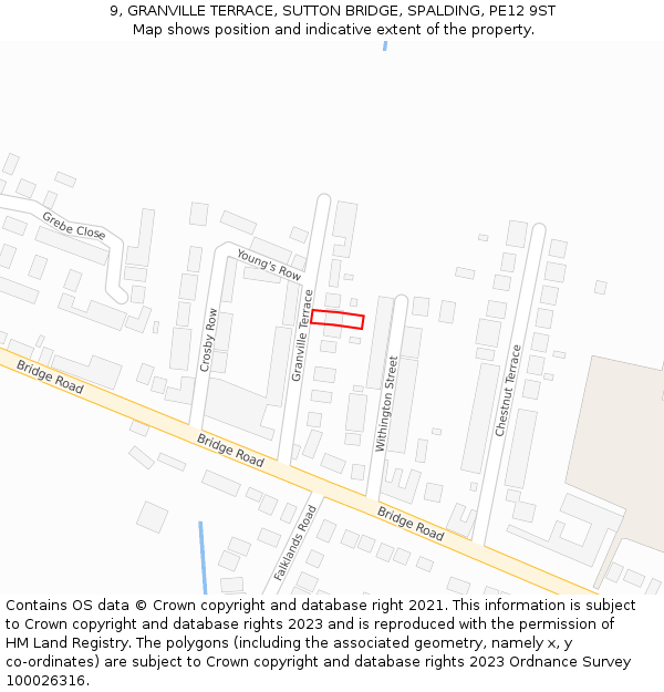 9, GRANVILLE TERRACE, SUTTON BRIDGE, SPALDING, PE12 9ST: Location map and indicative extent of plot