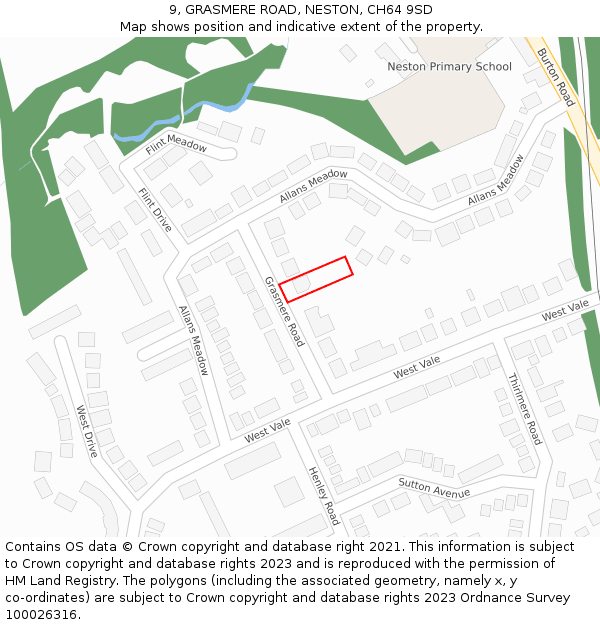 9, GRASMERE ROAD, NESTON, CH64 9SD: Location map and indicative extent of plot