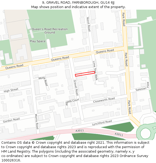 9, GRAVEL ROAD, FARNBOROUGH, GU14 6JJ: Location map and indicative extent of plot