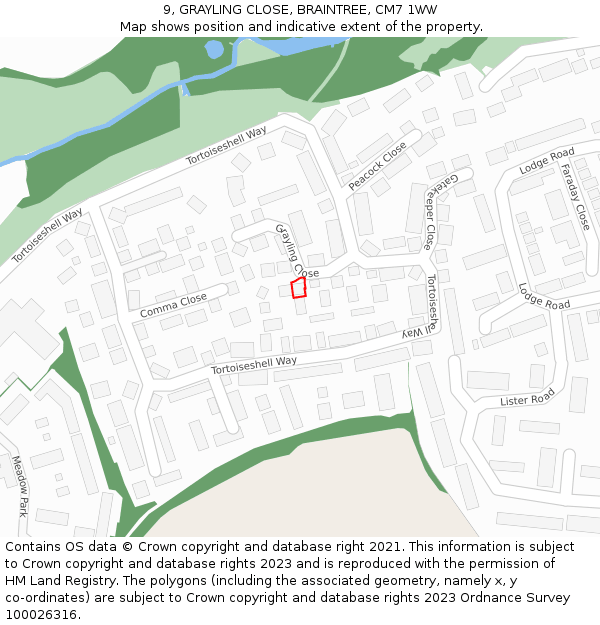 9, GRAYLING CLOSE, BRAINTREE, CM7 1WW: Location map and indicative extent of plot