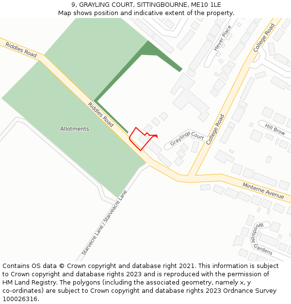 9, GRAYLING COURT, SITTINGBOURNE, ME10 1LE: Location map and indicative extent of plot