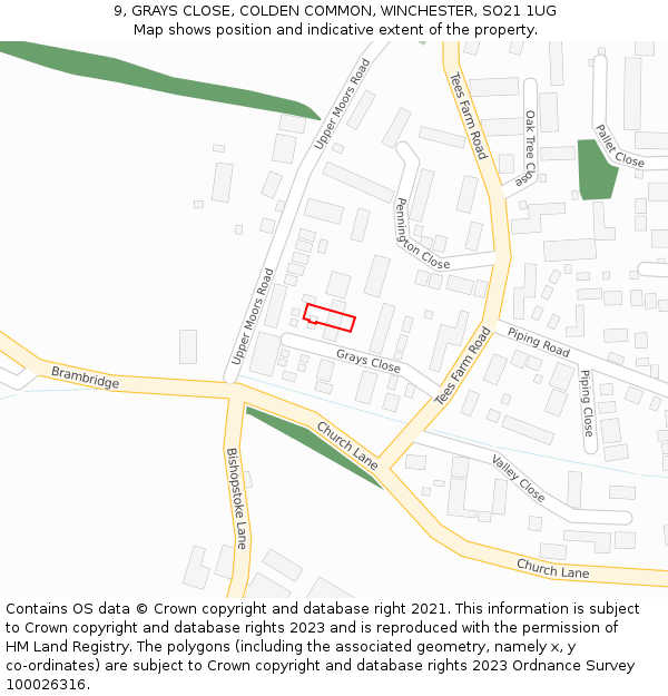 9, GRAYS CLOSE, COLDEN COMMON, WINCHESTER, SO21 1UG: Location map and indicative extent of plot