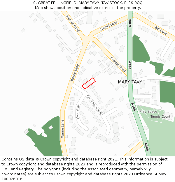 9, GREAT FELLINGFIELD, MARY TAVY, TAVISTOCK, PL19 9QQ: Location map and indicative extent of plot