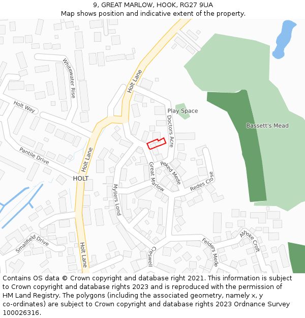 9, GREAT MARLOW, HOOK, RG27 9UA: Location map and indicative extent of plot