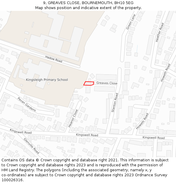 9, GREAVES CLOSE, BOURNEMOUTH, BH10 5EG: Location map and indicative extent of plot