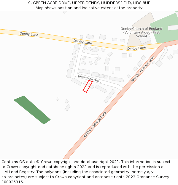 9, GREEN ACRE DRIVE, UPPER DENBY, HUDDERSFIELD, HD8 8UP: Location map and indicative extent of plot