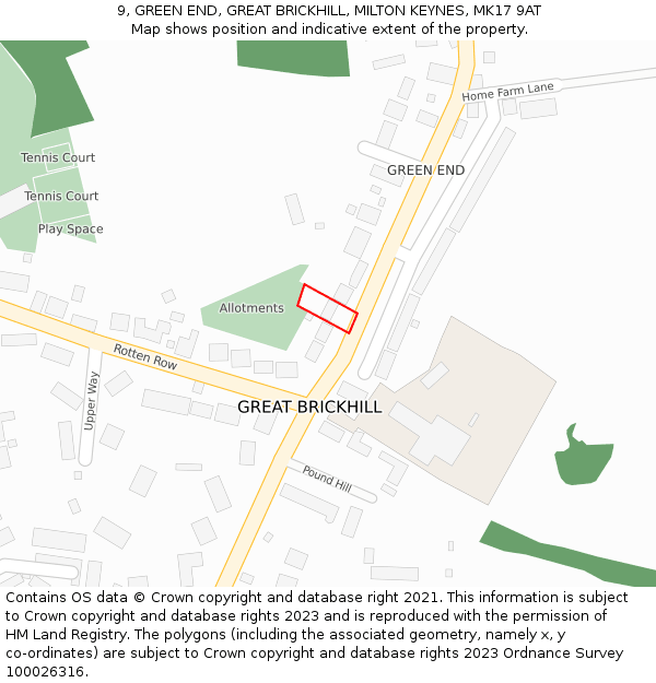 9, GREEN END, GREAT BRICKHILL, MILTON KEYNES, MK17 9AT: Location map and indicative extent of plot