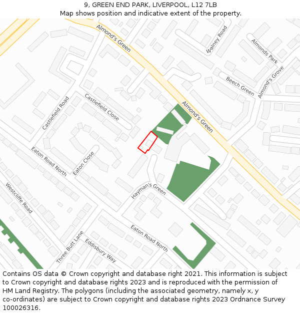 9, GREEN END PARK, LIVERPOOL, L12 7LB: Location map and indicative extent of plot