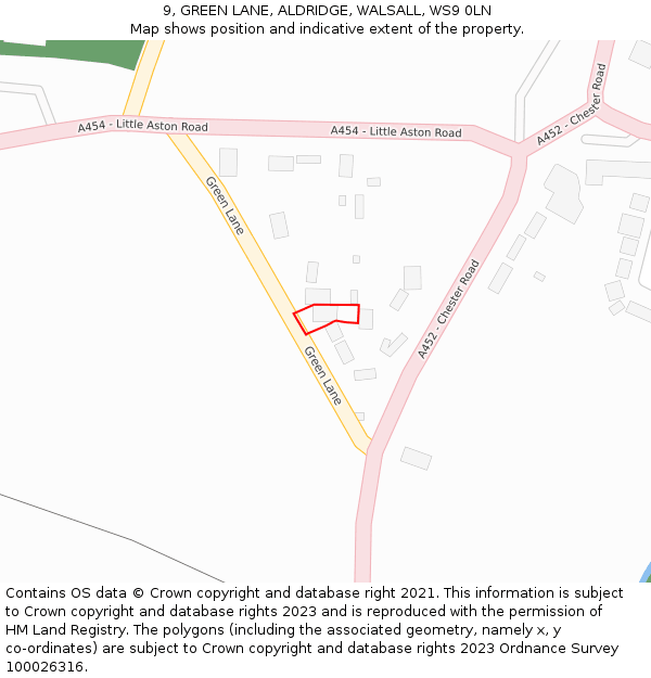 9, GREEN LANE, ALDRIDGE, WALSALL, WS9 0LN: Location map and indicative extent of plot