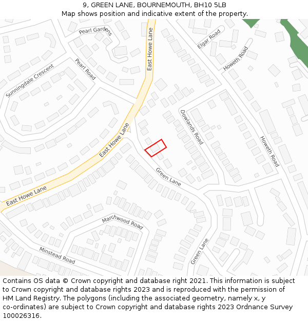 9, GREEN LANE, BOURNEMOUTH, BH10 5LB: Location map and indicative extent of plot