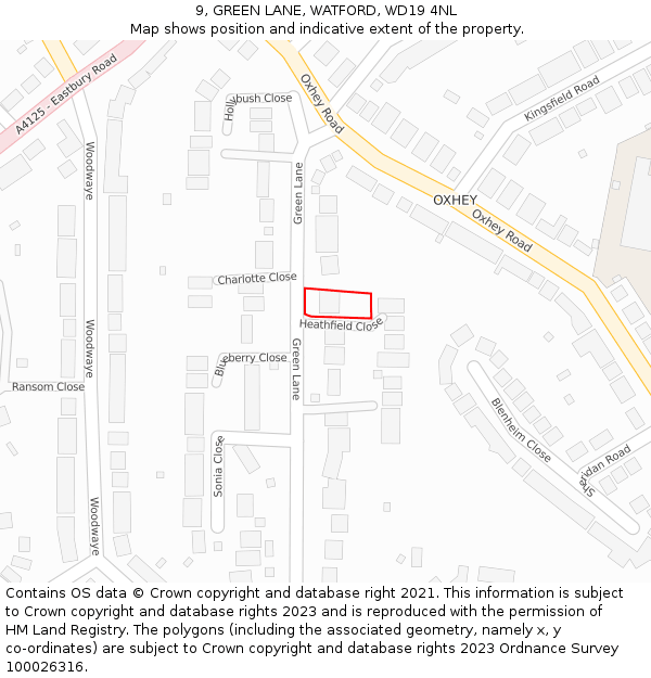 9, GREEN LANE, WATFORD, WD19 4NL: Location map and indicative extent of plot