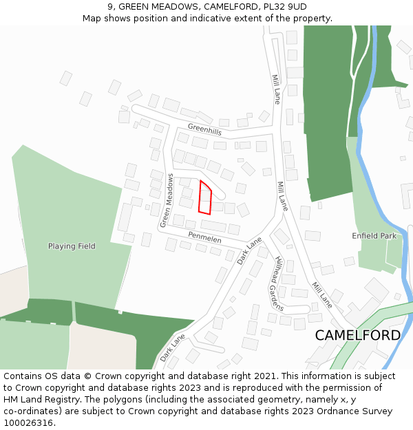 9, GREEN MEADOWS, CAMELFORD, PL32 9UD: Location map and indicative extent of plot
