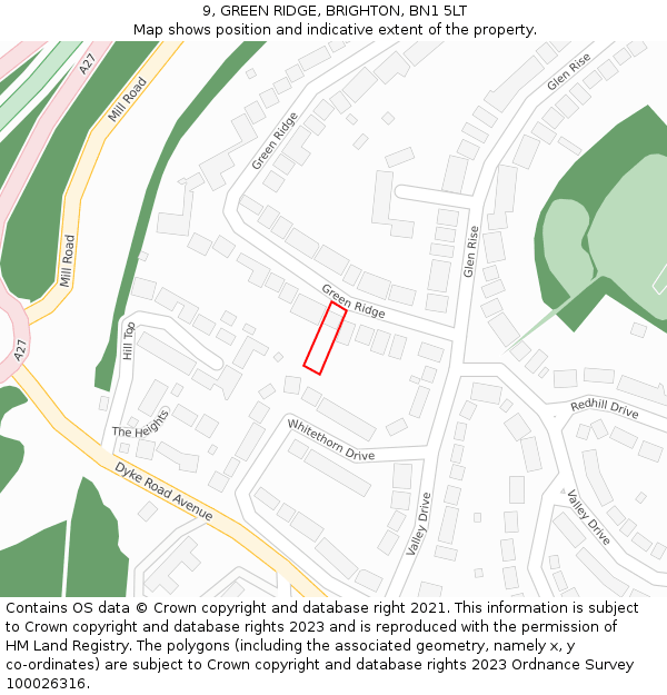 9, GREEN RIDGE, BRIGHTON, BN1 5LT: Location map and indicative extent of plot