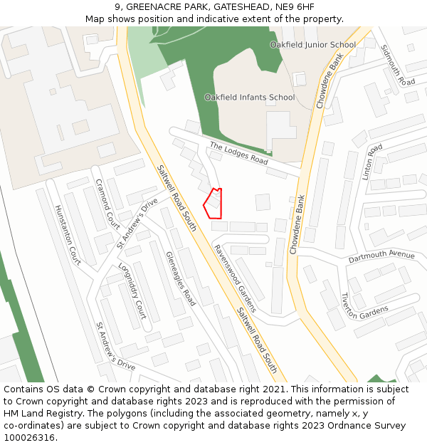 9, GREENACRE PARK, GATESHEAD, NE9 6HF: Location map and indicative extent of plot