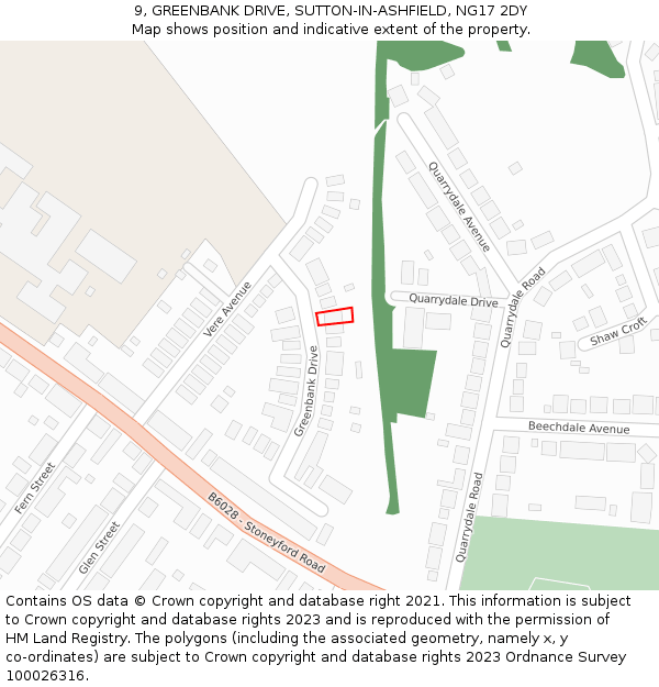 9, GREENBANK DRIVE, SUTTON-IN-ASHFIELD, NG17 2DY: Location map and indicative extent of plot