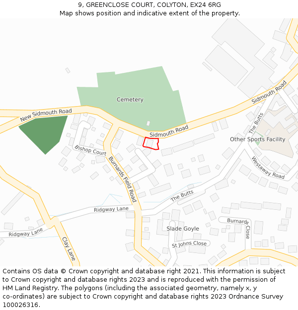9, GREENCLOSE COURT, COLYTON, EX24 6RG: Location map and indicative extent of plot