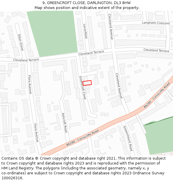 9, GREENCROFT CLOSE, DARLINGTON, DL3 8HW: Location map and indicative extent of plot