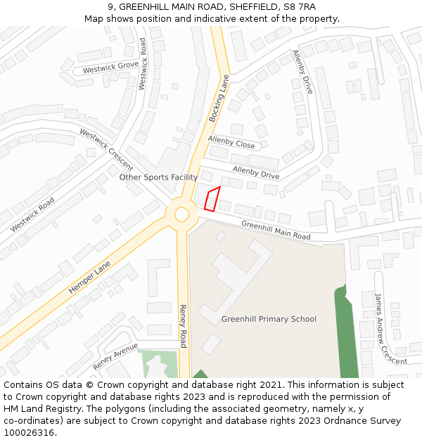 9, GREENHILL MAIN ROAD, SHEFFIELD, S8 7RA: Location map and indicative extent of plot