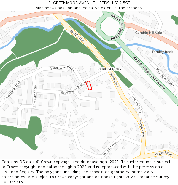 9, GREENMOOR AVENUE, LEEDS, LS12 5ST: Location map and indicative extent of plot