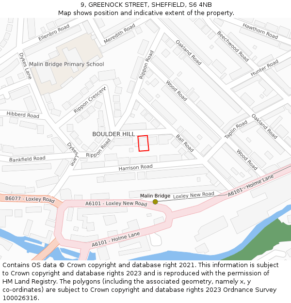 9, GREENOCK STREET, SHEFFIELD, S6 4NB: Location map and indicative extent of plot