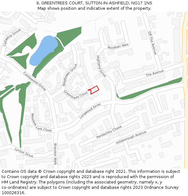 9, GREENTREES COURT, SUTTON-IN-ASHFIELD, NG17 1NS: Location map and indicative extent of plot