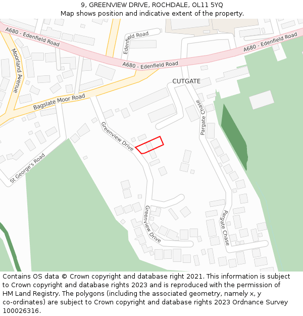 9, GREENVIEW DRIVE, ROCHDALE, OL11 5YQ: Location map and indicative extent of plot