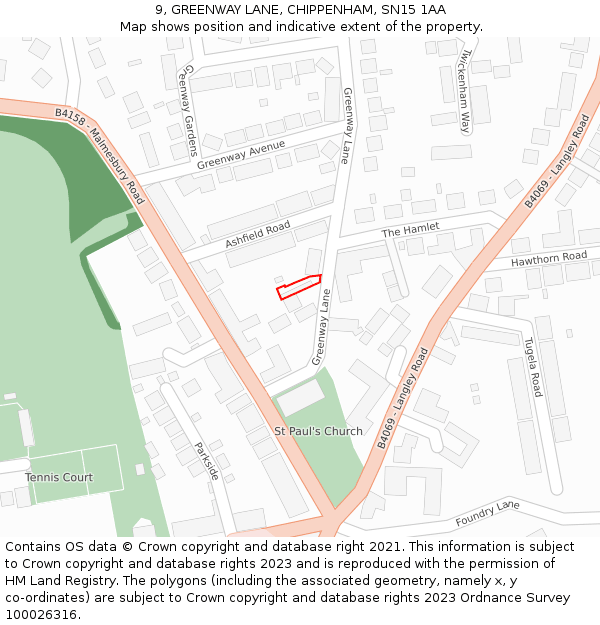 9, GREENWAY LANE, CHIPPENHAM, SN15 1AA: Location map and indicative extent of plot