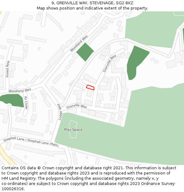 9, GRENVILLE WAY, STEVENAGE, SG2 8XZ: Location map and indicative extent of plot