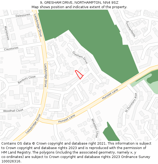 9, GRESHAM DRIVE, NORTHAMPTON, NN4 9SZ: Location map and indicative extent of plot