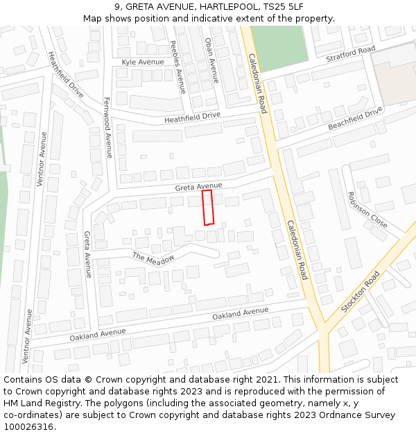9, GRETA AVENUE, HARTLEPOOL, TS25 5LF: Location map and indicative extent of plot