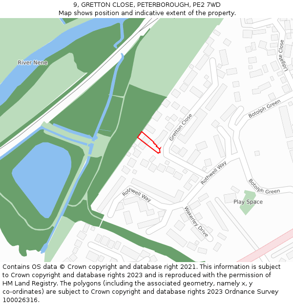 9, GRETTON CLOSE, PETERBOROUGH, PE2 7WD: Location map and indicative extent of plot