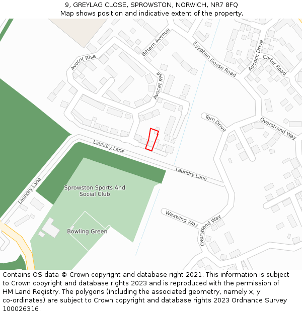 9, GREYLAG CLOSE, SPROWSTON, NORWICH, NR7 8FQ: Location map and indicative extent of plot