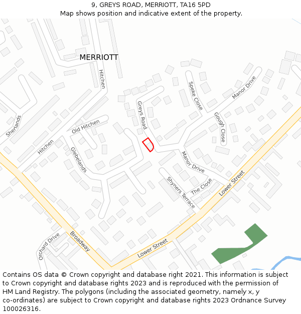 9, GREYS ROAD, MERRIOTT, TA16 5PD: Location map and indicative extent of plot